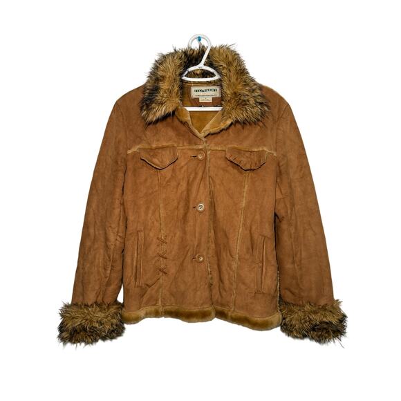 Fitz-Wright vintage tan penny lane faux suede button down jacket womens medium - Picture 1 of 7